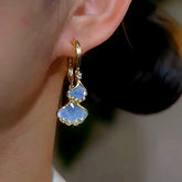 14K Gold-Plated Elegant Light Blue Crystal Leaf Earrings