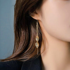 14k Gold-plated Leaf Tassel Threader Earrings