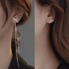 Sterling Silver Diamond Cross Tassel Earrings