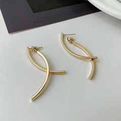 14K Gold-plated Simple Line Cross Earrings