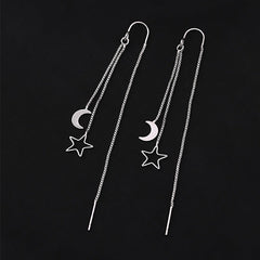 Sterling Silver Star & Moon Threader Earrings