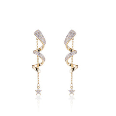 14K Gold-plated Spiral Star Chain Earrings