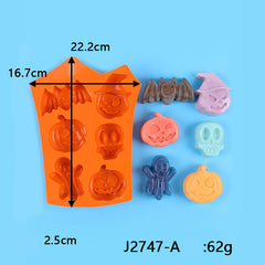 Halloween molds for chocolate, jelly, candies, pastries, and ice cubes, featuring various skull shapes