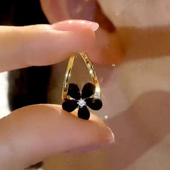 14K Gold-Plated Zircon Black Flower Earrings