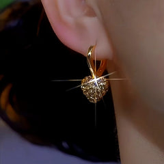 14K Gold-Plated Brown Zircon Diamond Heart Earrings