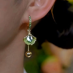 14K Gold-Plated Purple Zircon Leaf Pearl Earrings