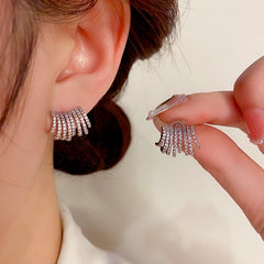 14K Gold-Plated Diamond Multi-Layer Earrings