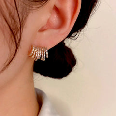 14K Gold-Plated Diamond Multi-Layer Earrings