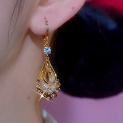 14K Gold-Plated Elegant Brown Zircon Mesh Drop Earrings