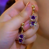 14K Gold-Plated Elegant Purple Flower Earrings