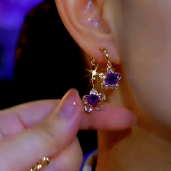 14K Gold-Plated Elegant Purple Flower Earrings