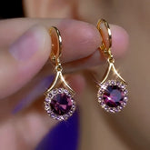 14K Gold-Plated Elegant Zircon Purple Crystal Earrings