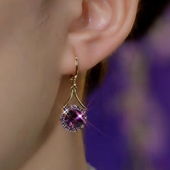 14K Gold-Plated Elegant Zircon Purple Crystal Earrings