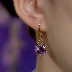 14K Gold-Plated Elegant Zircon Purple Crystal Earrings
