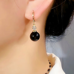 14K Gold-Plated Exquisite Zircon Black Pearl Earrings