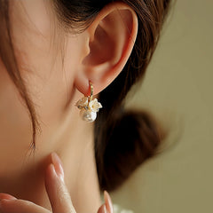 14K Gold-Plated Flower Pearl Earrings