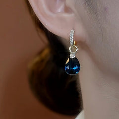 14K Gold-Plated Blue Water Drop Crystal Earrings