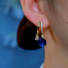 14K Gold-Plated Luxury Blue Crystal Earrings