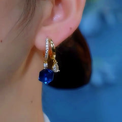 14K Gold-Plated Luxury Blue Crystal Earrings