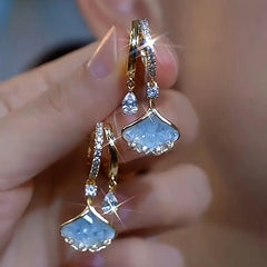 14K Gold-Plated Luxury Blue Crystal Leaf Earrings