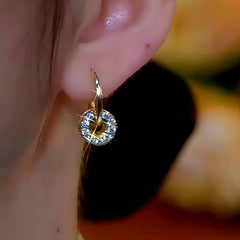 14K Gold-Plated Luxury Diamond Ball Hoop Earrings