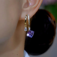 14K Gold-Plated Luxury Purple Crystal Earrings