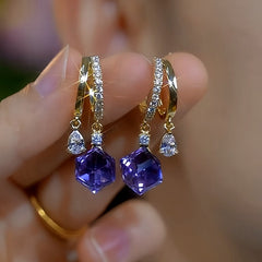 14K Gold-Plated Luxury Purple Crystal Earrings