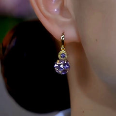 14K Gold-Plated Luxury Purple Diamond Ball Earrings