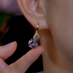 14K Gold-Plated Luxury Purple Diamond Ball Earrings