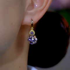 14K Gold-Plated Luxury Purple Diamond Ball Earrings