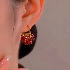 14K Gold-Plated Luxury Red Crystal Basket Earrings