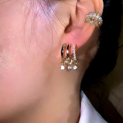 14K Gold-Plated One Ear Hole Three Ring Earrings