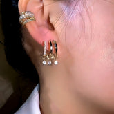 14K Gold-Plated One Ear Hole Three Ring Earrings