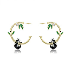 14K Gold-Plated Panda And Bamboo Earrings