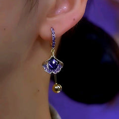 14K Gold-Plated Purple Zircon Leaf Pearl Earrings