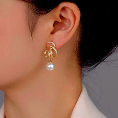 14K Gold-Plated Spiral Pearl Earrings