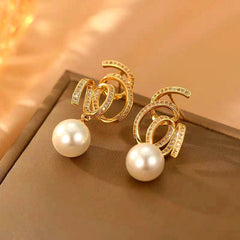 14K Gold-Plated Spiral Pearl Earrings