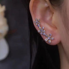 14K Gold-Plated Zircon Flower Crawler Earrings
