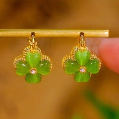 14K Gold-Plated Zircon Four-Leaf Flower Earrings
