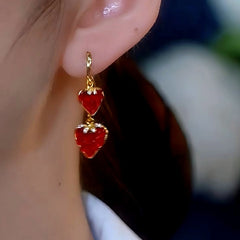 14K Gold-Plated Zircon Red Heart Earrings