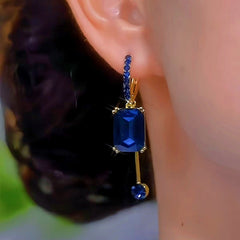 14K Gold-plated 2024 Trendy Elegant Dark Blue Crystal Earrings