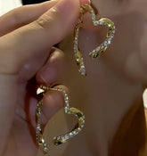 14K Gold-plated Diamond Heart Earrings