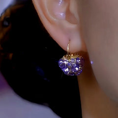 14K Gold-plated Purple Crystal Basket Earrings