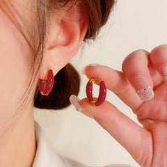 14K Gold-plated Elegant Burgundy Hoop Earrings