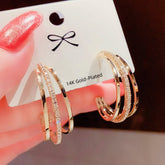 14K Gold-plated Gold Plated Three-Layer C Shaped Earrings