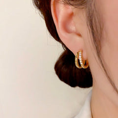 14k Gold-Plated Elegant Zircon Double-Layer Hoop Earrings