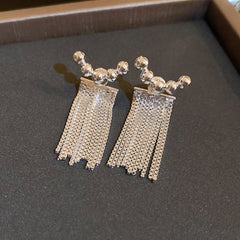 Silver Plated Chain Ball Jacket Earrings