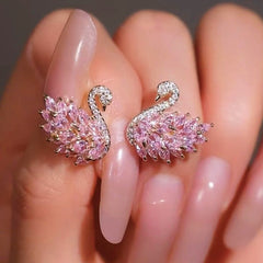 Silver Post Swan Zircon Stud Earrings