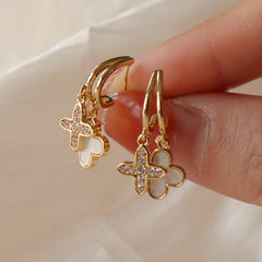 14K Gold-plated Zircon Clover Earrings