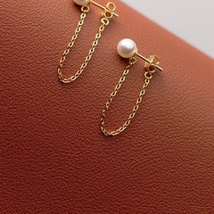 Sterling Silver Artificial Pearl Chain Earrings
